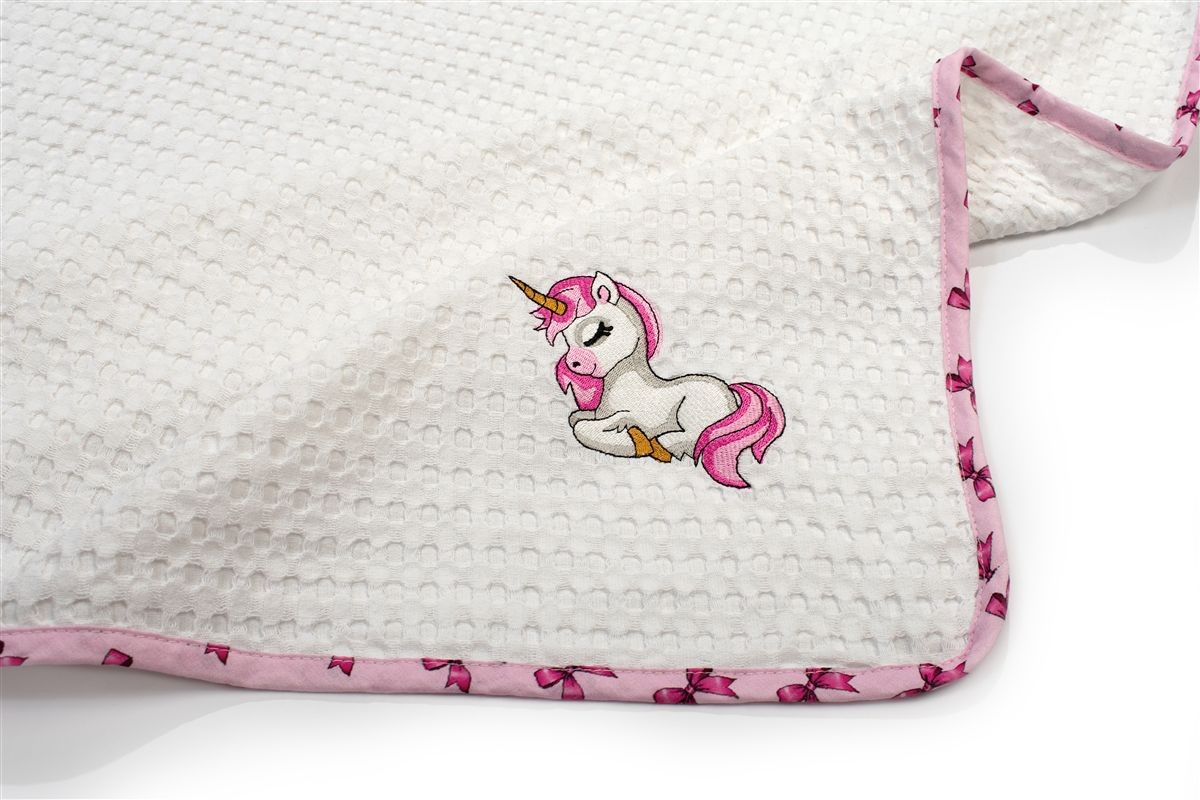Κουβέρτα Πικέ Με Κέντημα bebe Unicorn 188 100X160 White-Pink 100% Cotton