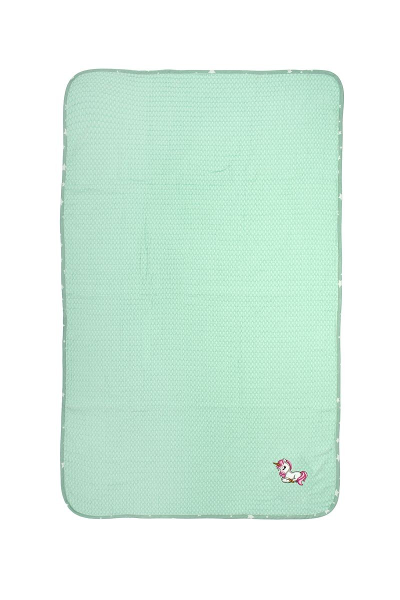 Κουβέρτα Πικέ Με Κέντημα bebe Unicorn 190 80X110 Mint 100% Cotton