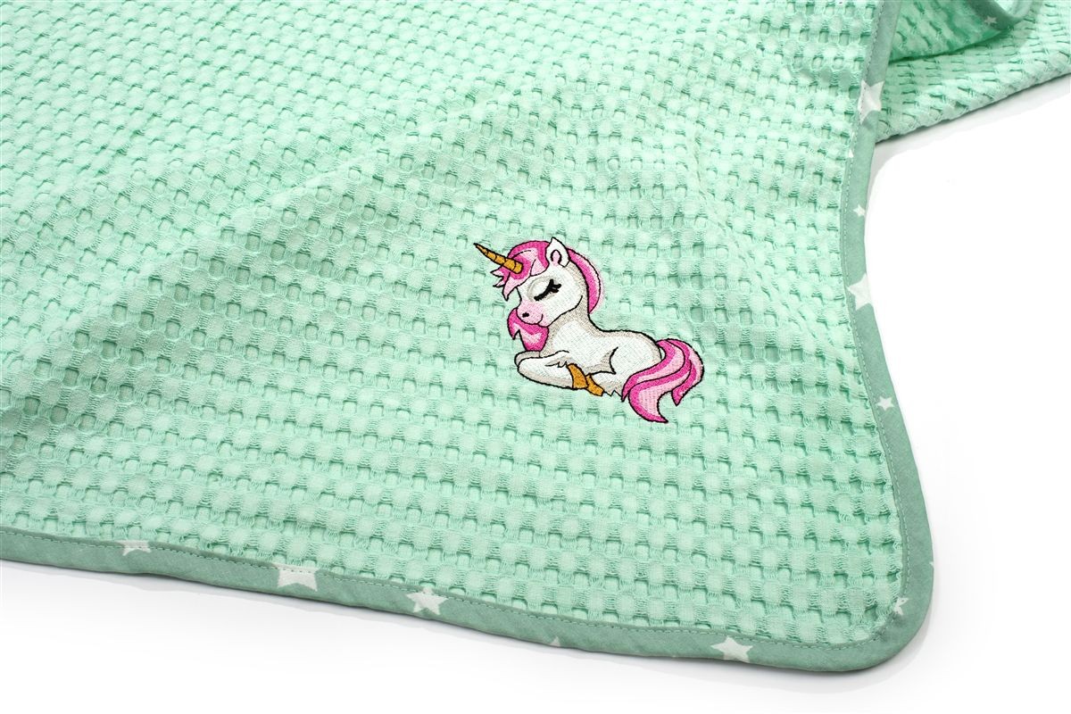 Κουβέρτα Πικέ Με Κέντημα bebe Unicorn 190 80X110 Mint 100% Cotton