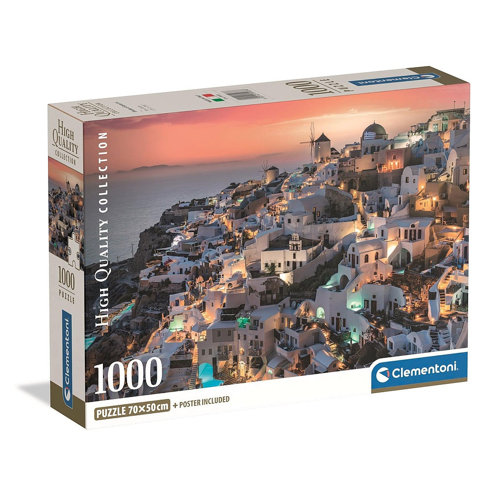 Cities Santorini Greece Puzzle 1000 Τεμαχίων Συμπαγούς Σχεδιασμού Clementoni
