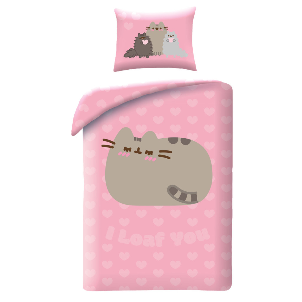 Pusheen Loaf You Σετ μονή παπλωματοθήκη με μαξιλαροθήκη 140x200cm, 70x90 cm microfiber
