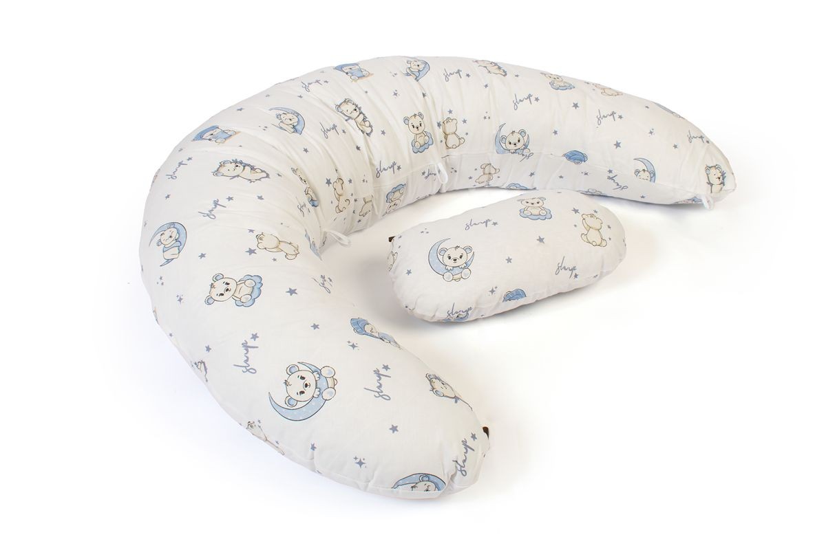Μαξιλάρι Εγκυμοσύνης - Θηλασμού 2 σε 1 bebe Bear's Nest 03 155x35x20 White-Sky Blue 100% Cotton
