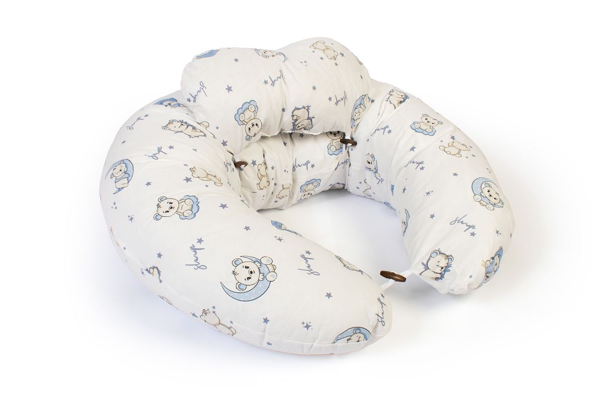 Μαξιλάρι Εγκυμοσύνης - Θηλασμού 2 σε 1 bebe Bear's Nest 03 155x35x20 White-Sky Blue 100% Cotton