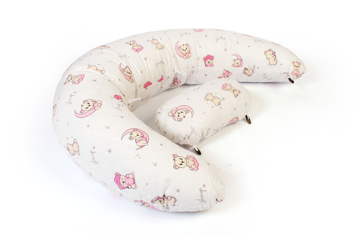 Μαξιλάρι Εγκυμοσύνης - Θηλασμού 2 σε 1 bebe Bear's Nest 04 155x35x20 White-Pink 100% Cotton