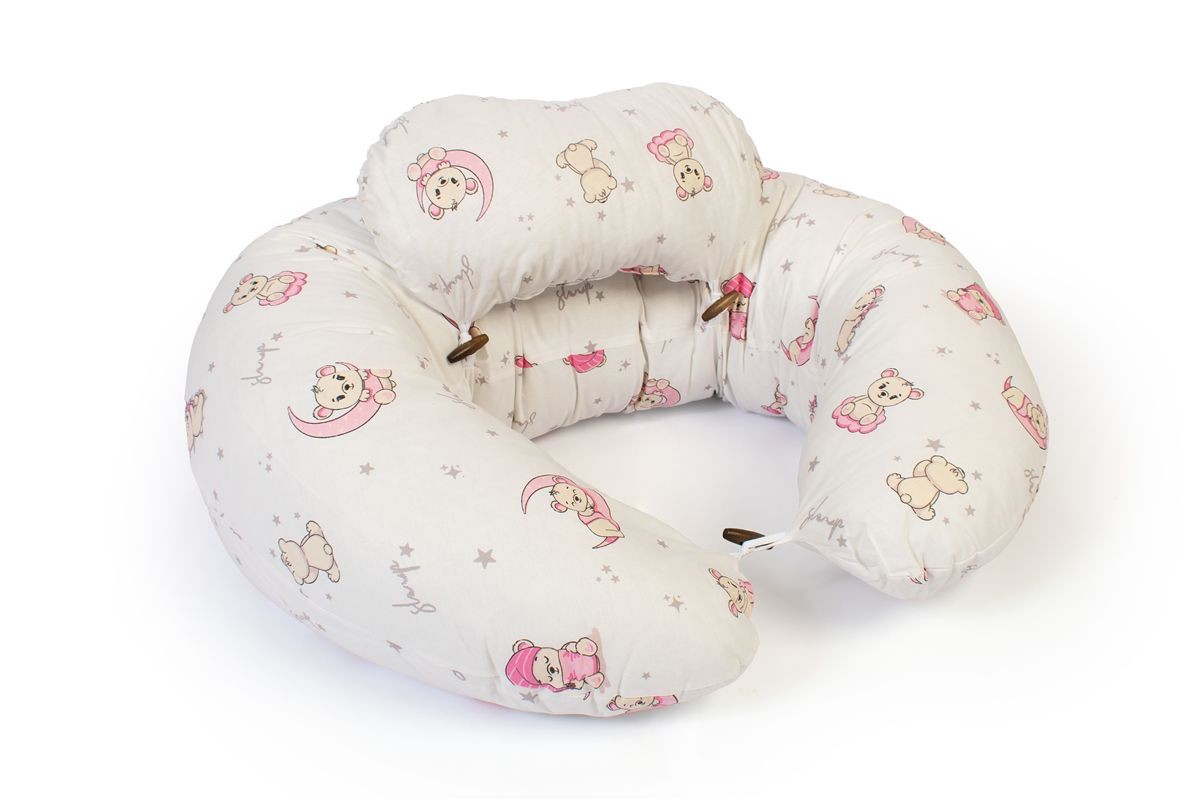 Μαξιλάρι Εγκυμοσύνης - Θηλασμού 2 σε 1 bebe Bear's Nest 04 155x35x20 White-Pink 100% Cotton