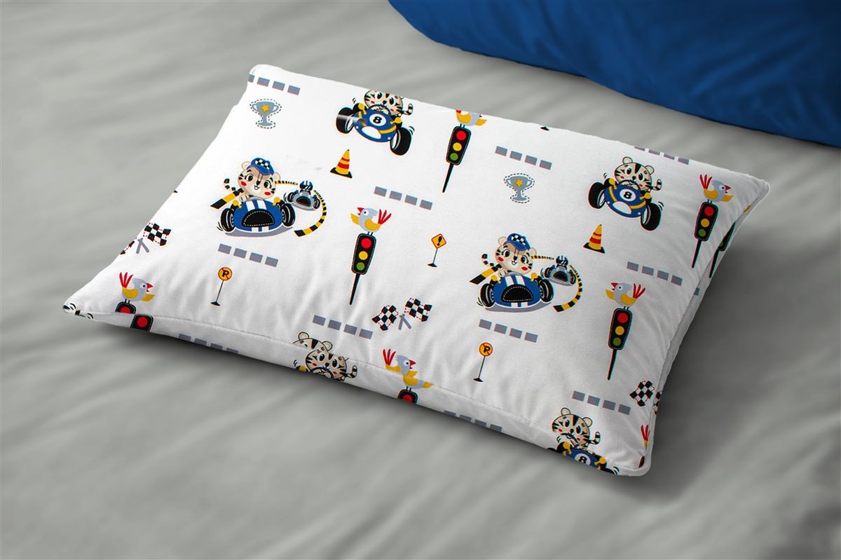 Μαξιλαροθήκη Εμπριμέ kids Animal Grand Prix 589 50X70 White-Blue 100% Cotton