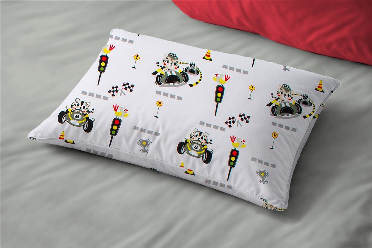 Μαξιλαροθήκη Εμπριμέ kids Animal Grand Prix 590 50X70 White-Olive 100% Cotton