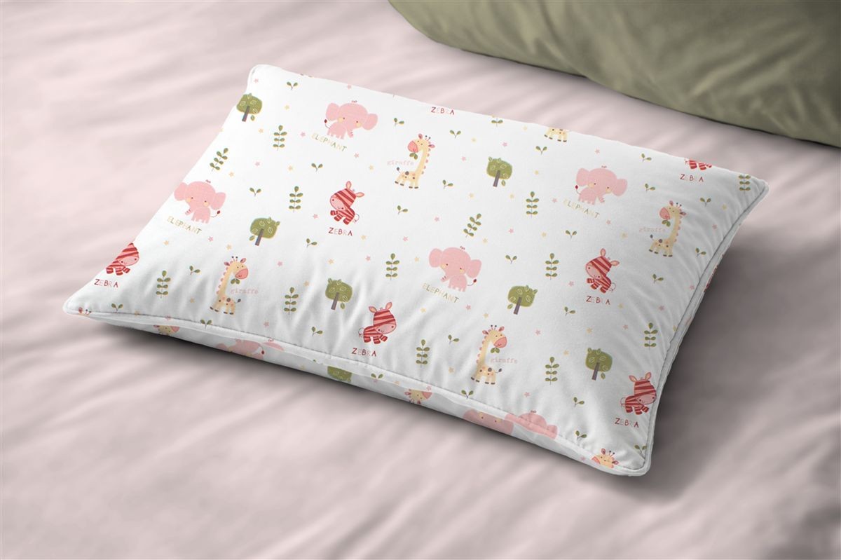 Μαξιλαροθήκη Εμπριμέ kids Happy Safari 712 50X70 White-Pink 100% Cotton