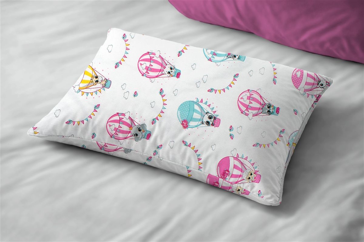 Μαξιλαροθήκη Εμπριμέ kids The Floating Zoo 597 50X70 White-Pink 100% Cotton