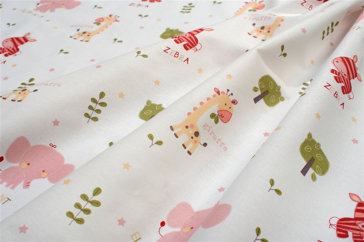 Πάνα Χασέ bebe Happy Safari 712 80X80 White-Pink 100% Cotton
