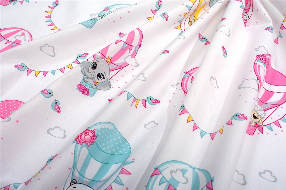 Πάνα Χασέ bebe The Floating Zoo 597 80X80 White-Pink 100% Cotton