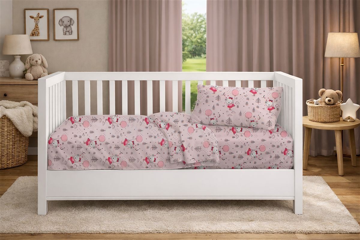 Παπλωματοθήκη Εμπριμέ bebe Ballerina Bear 598 120X160 Pink 100% Cotton