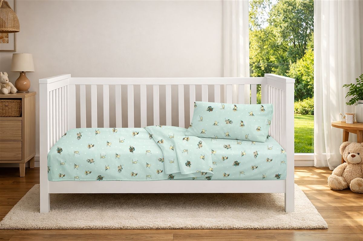 Παπλωματοθήκη Εμπριμέ bebe Bear's Playtime 593 120X160 Mint 100% Cotton