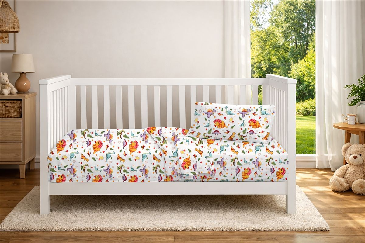 Παπλωματοθήκη Εμπριμέ bebe Dinosaur 520 120x160 White-Orange 100% Cotton