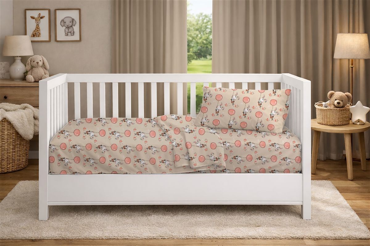 Παπλωματοθήκη Εμπριμέ bebe Floating Bunny 714 120X160 Beige-Salmon 100% Cotton