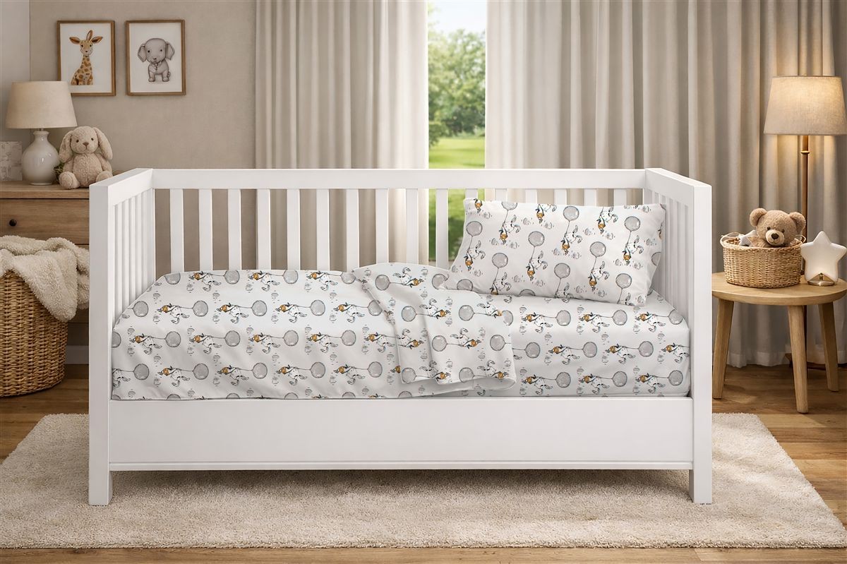Παπλωματοθήκη Εμπριμέ bebe Floating Bunny 715 120X160 Grey 100% Cotton