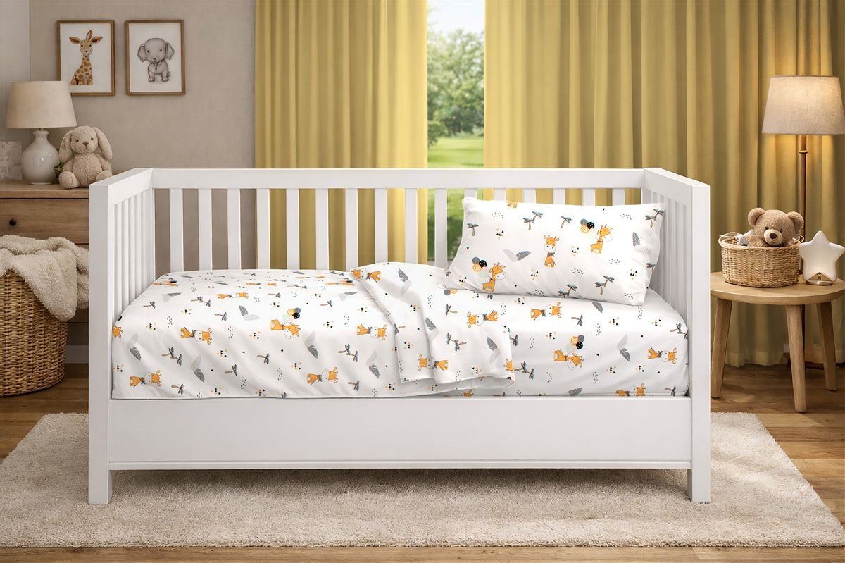 Παπλωματοθήκη Εμπριμέ bebe Giraffe 599 120X160 White-Orange 100% Cotton