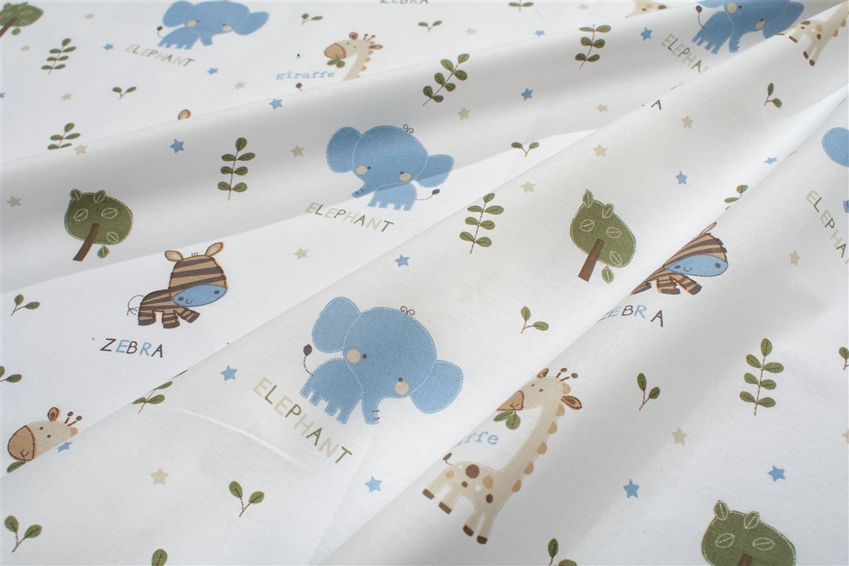 Παπλωματοθήκη Εμπριμέ bebe Happy Safari 711 120X160 White-Sky Blue 100% Cotton