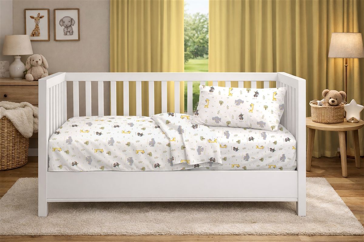 Παπλωματοθήκη Εμπριμέ bebe Happy Safari 713 120X160 White-Grey 100% Cotton