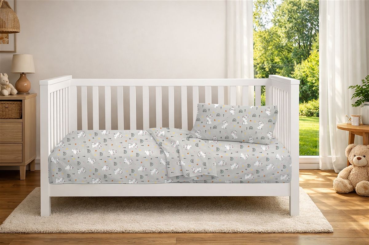 Παπλωματοθήκη Εμπριμέ bebe Rabbit Garden 586 120X160 Grey 100% Cotton