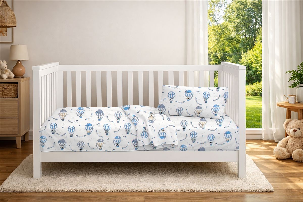 Παπλωματοθήκη Εμπριμέ bebe The Floating Zoo 596 120X160 White-Blue 100% Cotton