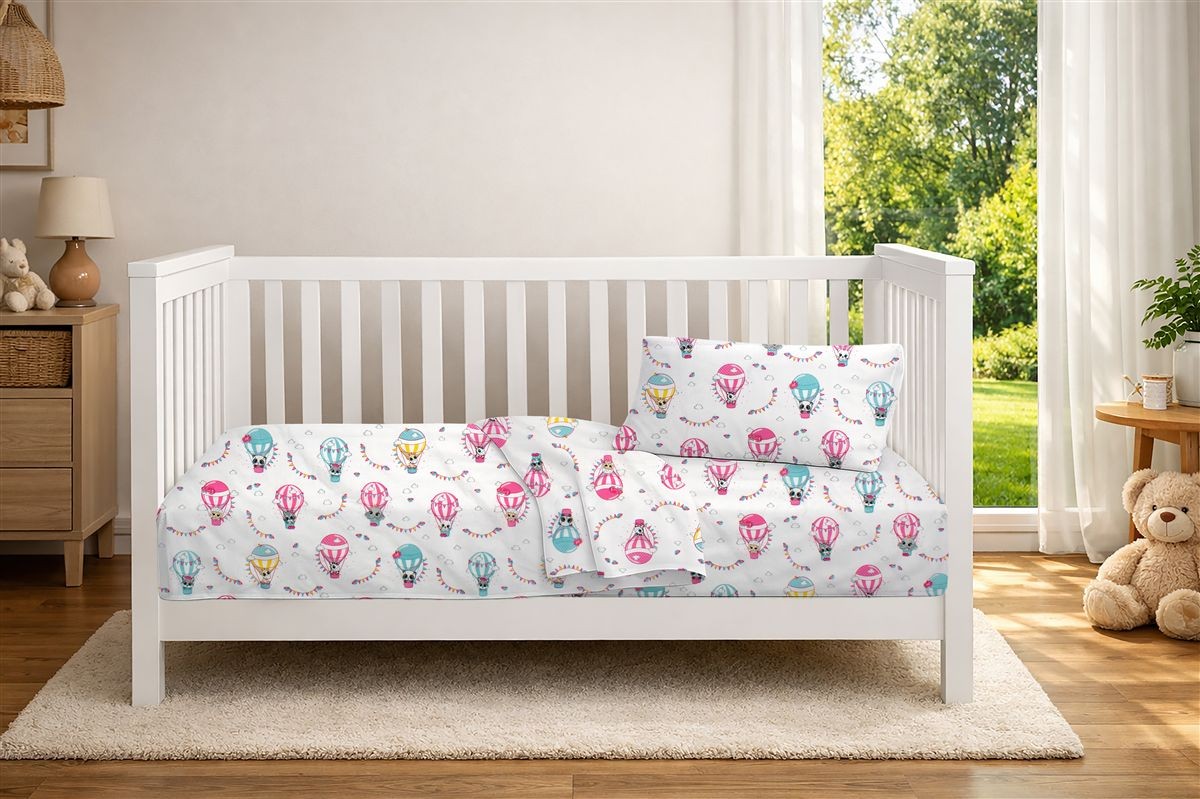 Παπλωματοθήκη Εμπριμέ bebe The Floating Zoo 597 120X160 White-Pink 100% Cotton