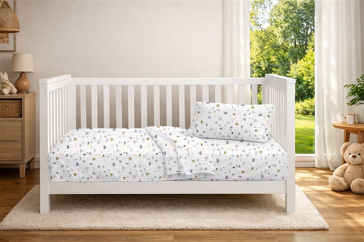 Παπλωματοθήκη Εμπριμέ bebe Whimsical Mountainside 588 120X160 White-Grey 100% Cotton