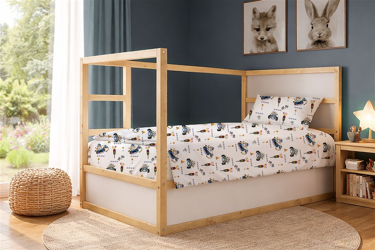 Παπλωματοθήκη Εμπριμέ kids Animal Grand Prix 589 160X240 White-Blue 100% Cotton