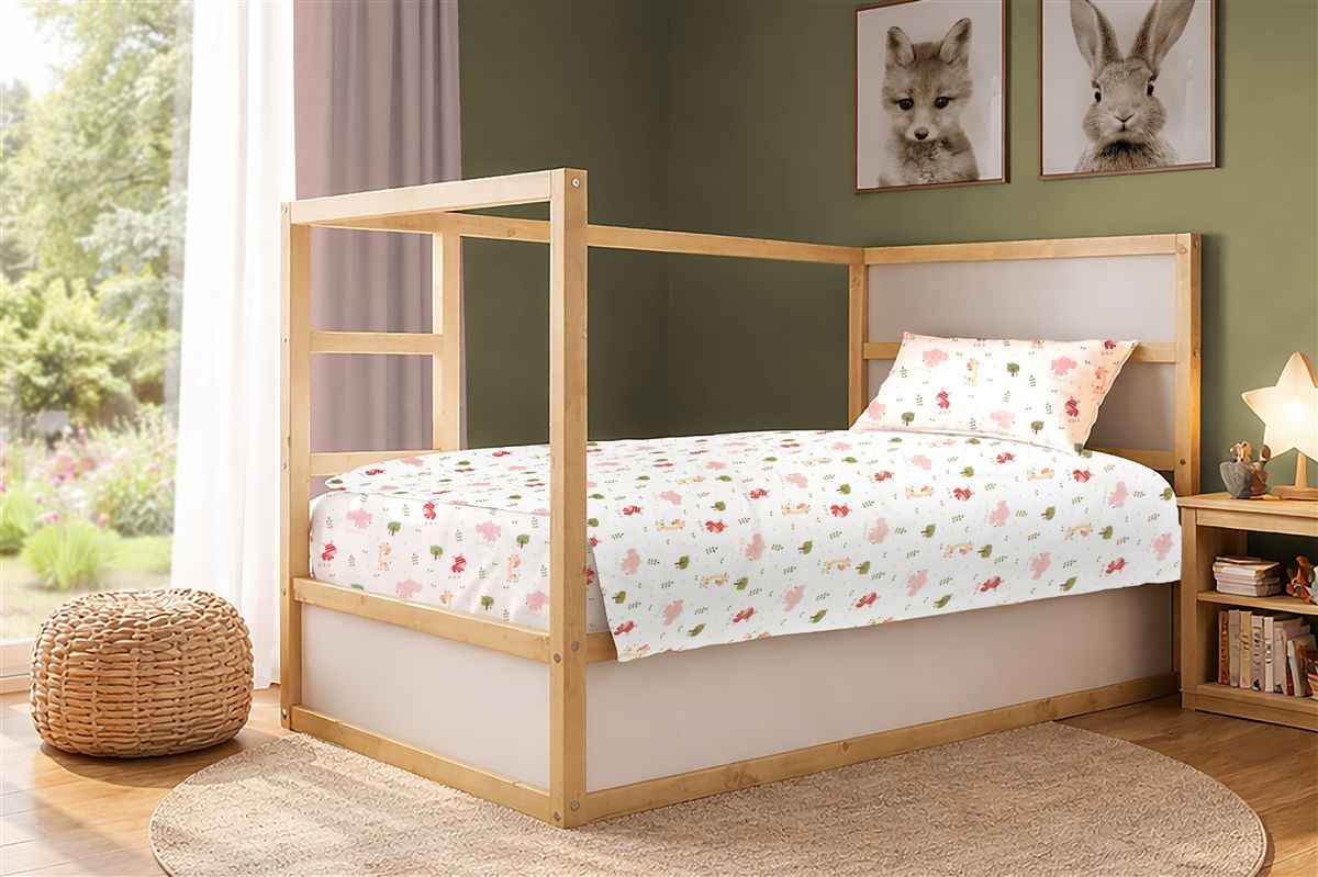 Παπλωματοθήκη Εμπριμέ kids Happy Safari 712 160X240 White-Pink 100% Cotton