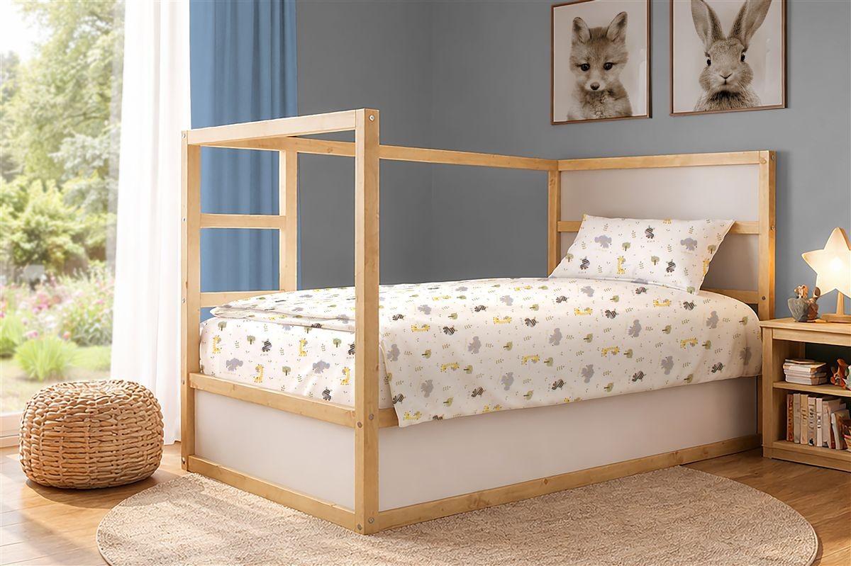 Παπλωματοθήκη Εμπριμέ kids Happy Safari 713 160X240 White-Grey 100% Cotton