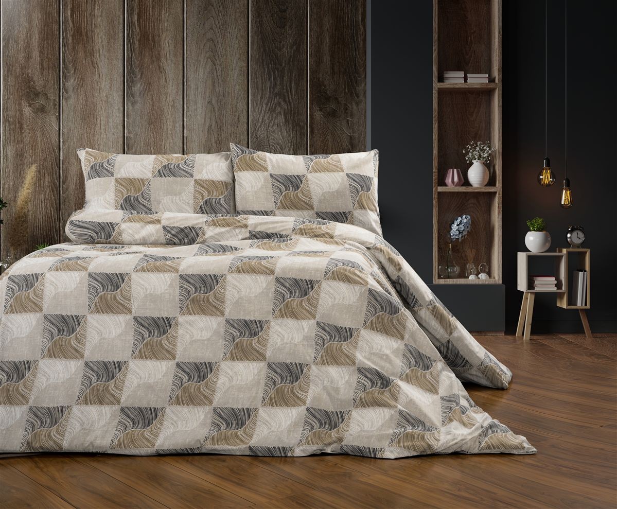 Παπλωματοθήκη Εμπριμέ Κλεοπάτρα 609 220X240 Beige-Black 70/30 Cott/Pol