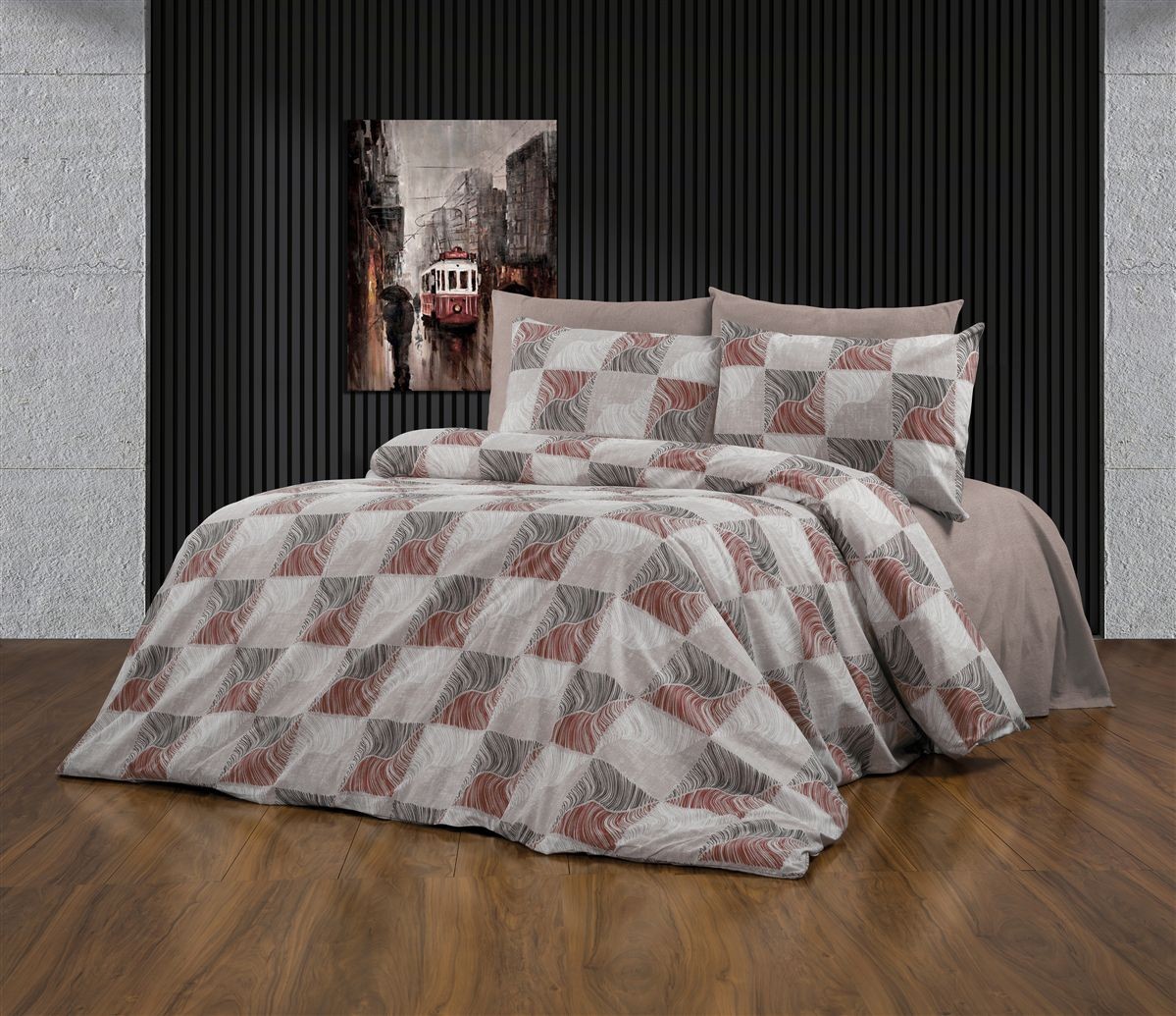 Παπλωματοθήκη Εμπριμέ Κλεοπάτρα 611 160X240 Red-Black 70/30 Cott/Pol