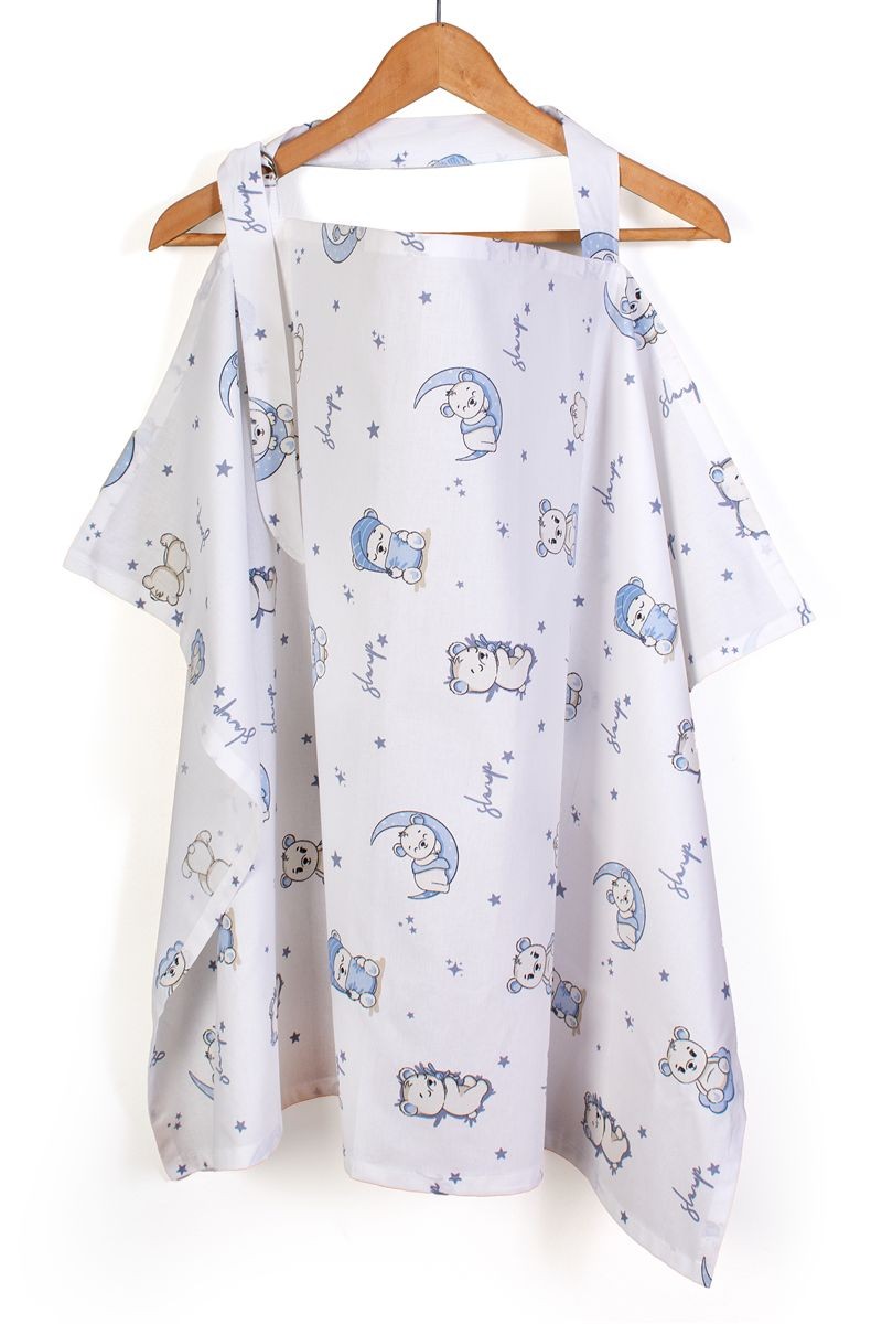 Ποδιά Θηλασμού bebe Bear's Nest 03 105x70 White-Sky Blue 100% Cotton
