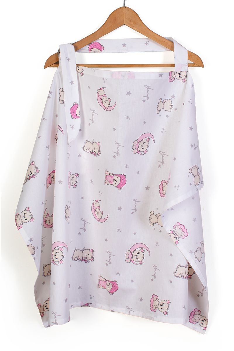 Ποδιά Θηλασμού bebe Bear's Nest 04 105x70 White-Pink 100% Cotton