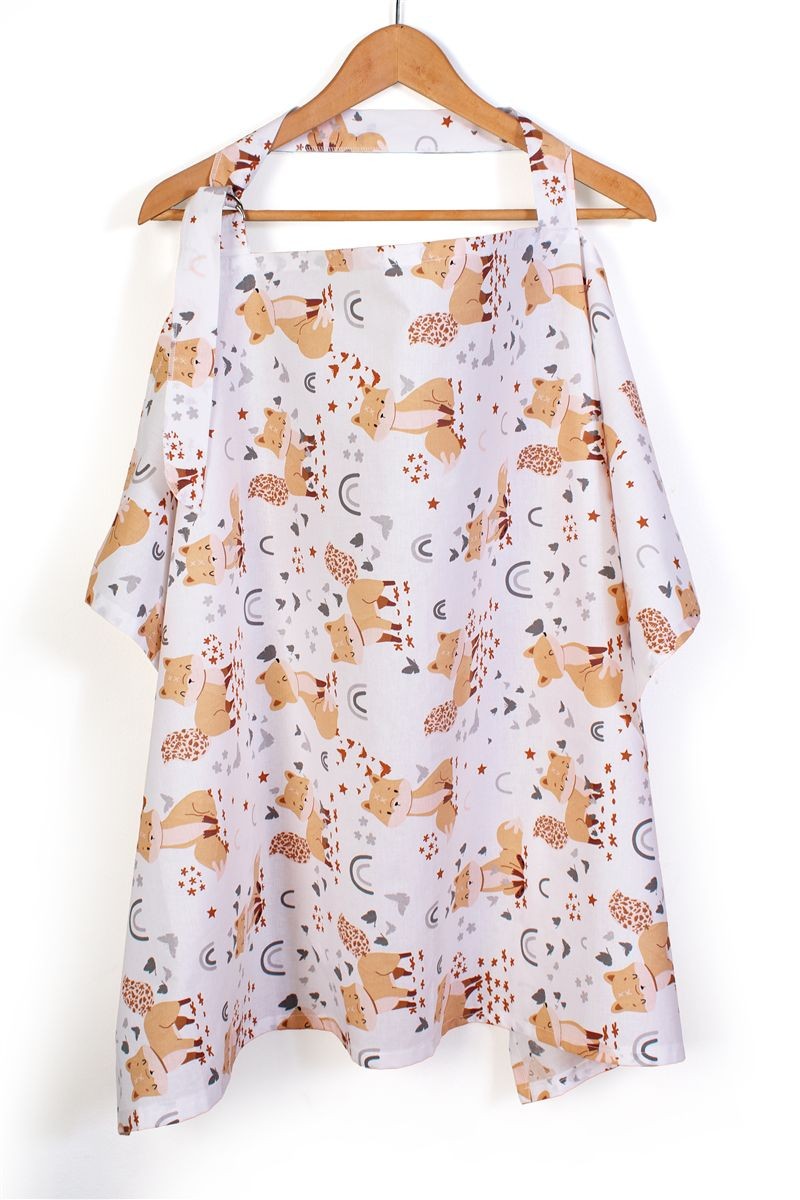 Ποδιά Θηλασμού bebe Cute Fox 02 105x70 White-Beige 100% Cotton