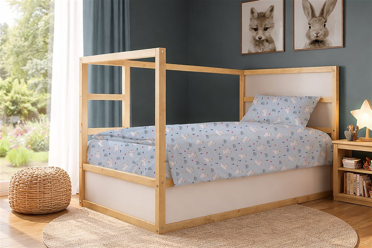 Σεντόνια Εμπριμέ Σετ 2 τεμ kids Rabbit Garden 584 160X240 Sky Blue 100% Cotton