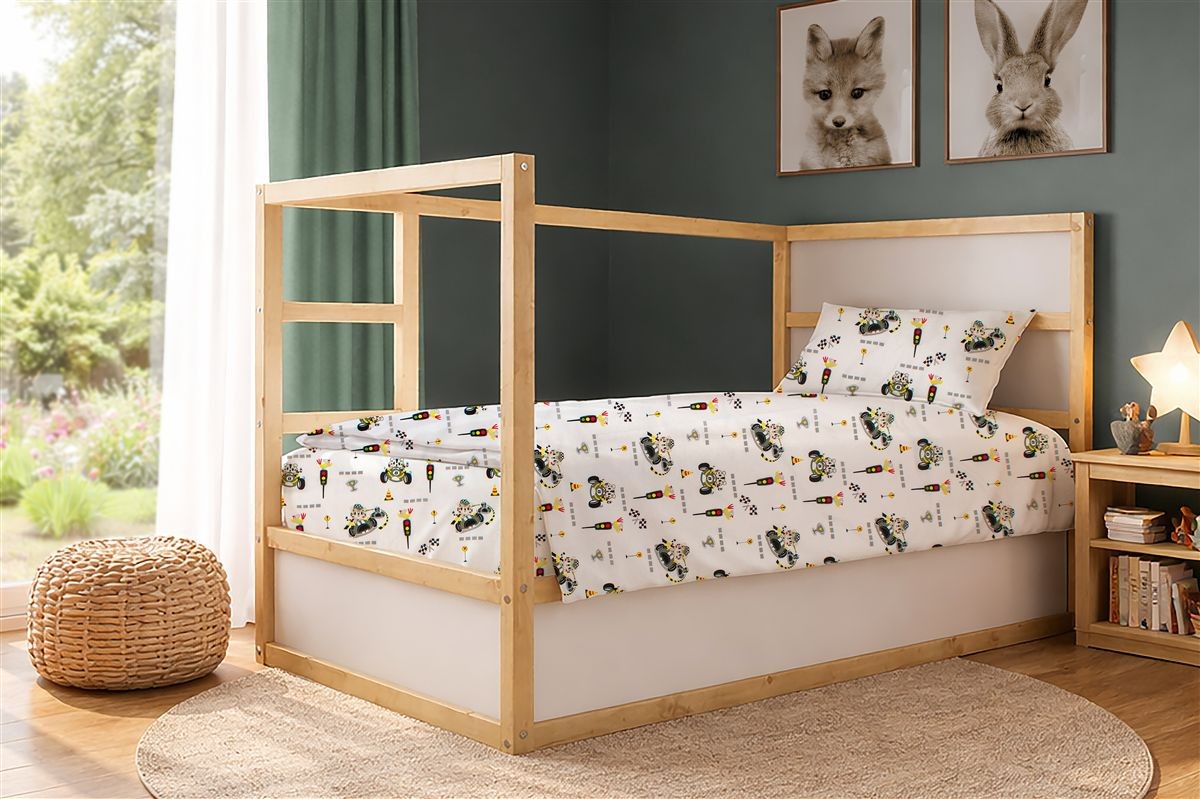 Σεντόνια Εμπριμέ Σετ 3 τεμ kids Animal Grand Prix 590 160X240 White-Olive 100% Cotton