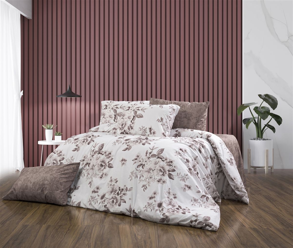 Σεντόνια Εμπριμέ Σετ 3 τεμ Βερονίκη 488 160X240 White-Mocha 70/30 Cott/Pol