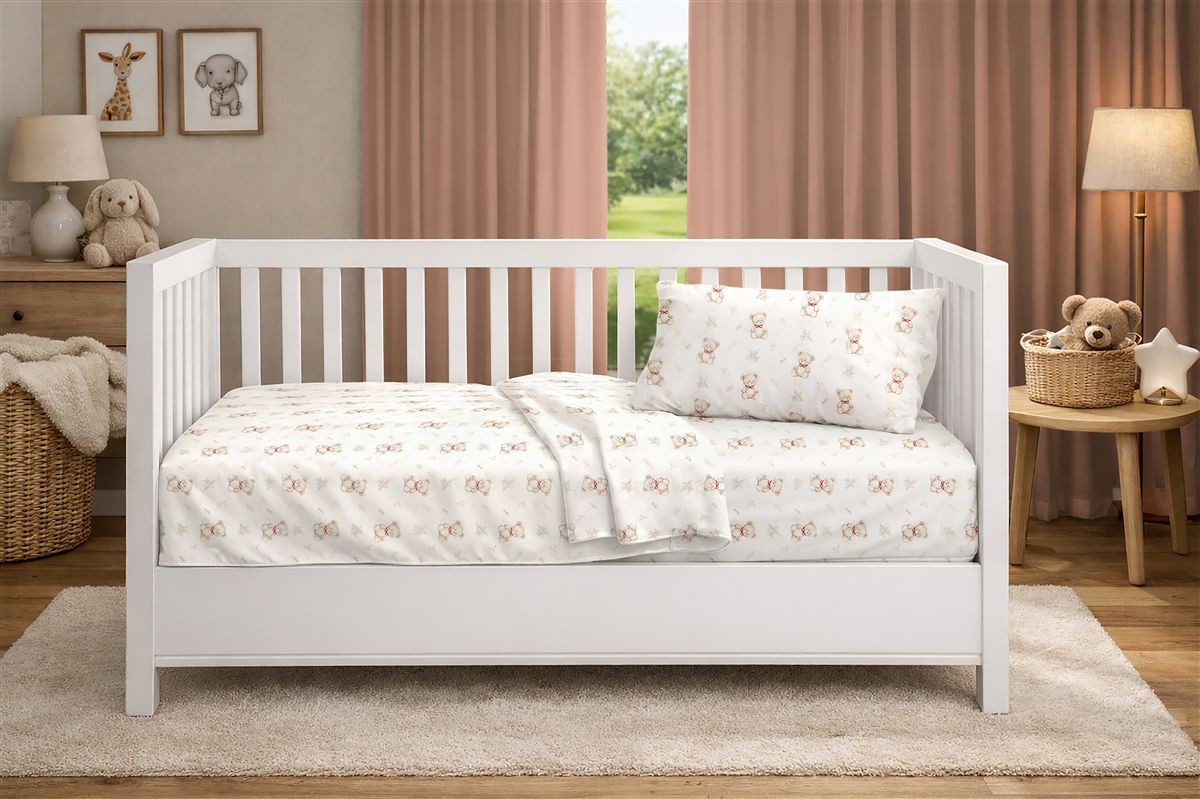Παπλωματοθήκη Εμπριμέ bebe Newborn Bear 716 120x160 White-Beige 100% Cotton
