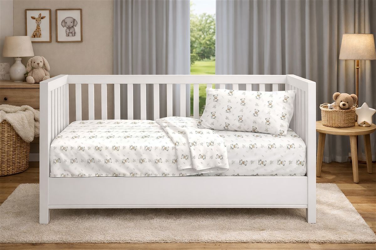Παπλωματοθήκη Εμπριμέ bebe Newborn Bear 717 120x160 White-Grey 100% Cotton