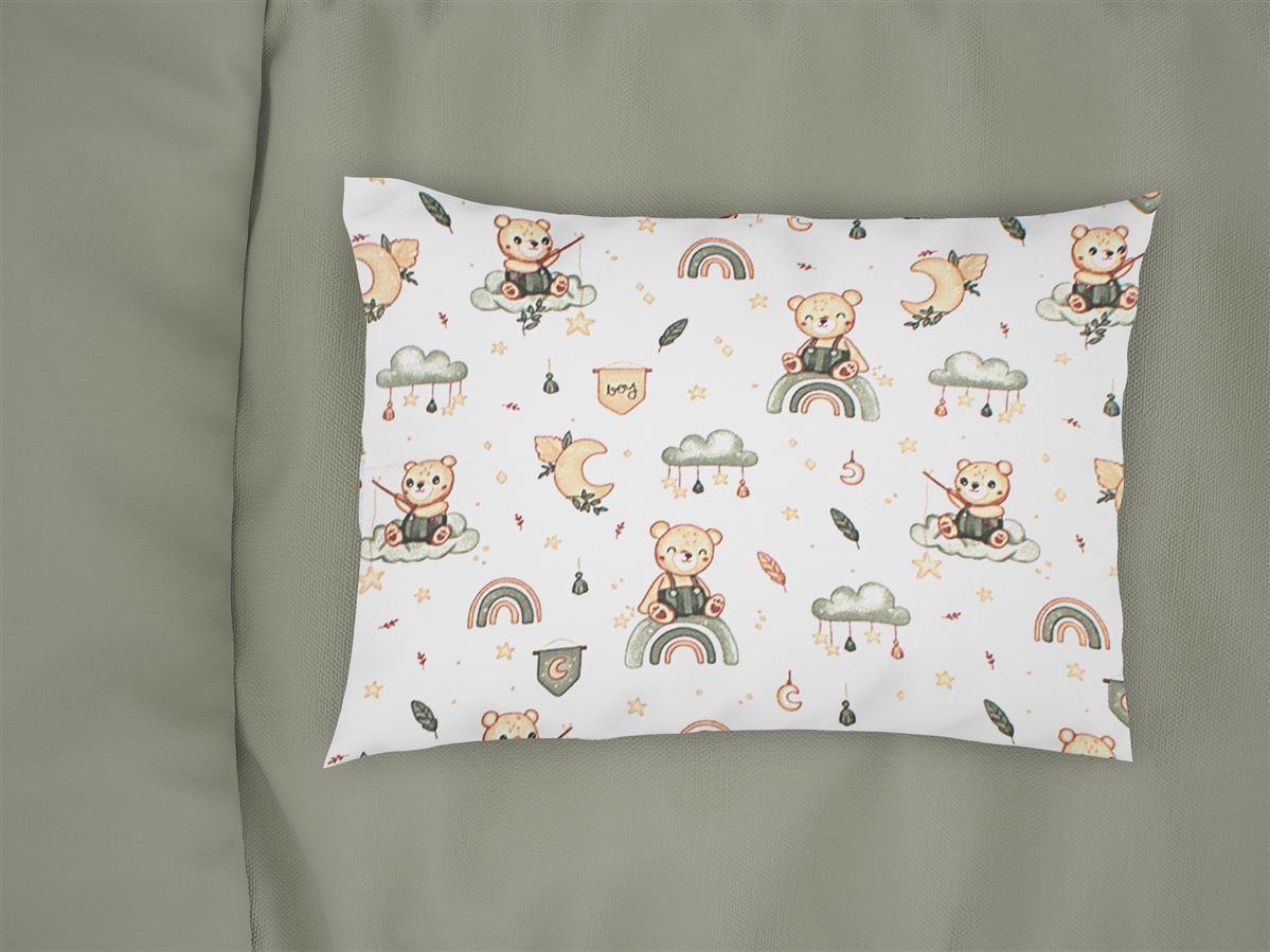 Μαξιλαροθήκη Εμπριμέ kids Cloudy Bear 581 50X70 White-Olive 100% Cotton
