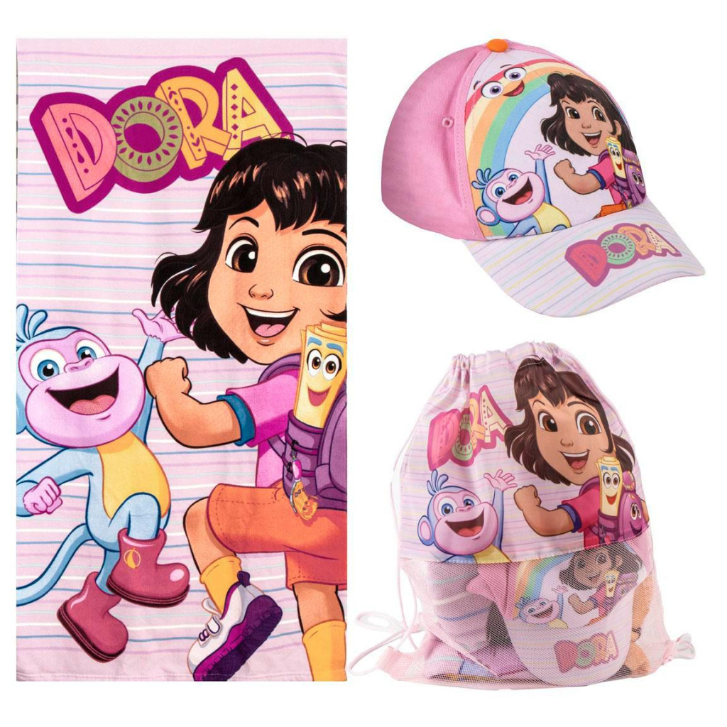 Dora the Explorer Adventure Dora the Explorer Σετ Πετσέτα, Τσάντα Γυμναστηρίου και Καπέλο Jockey Παιδικό