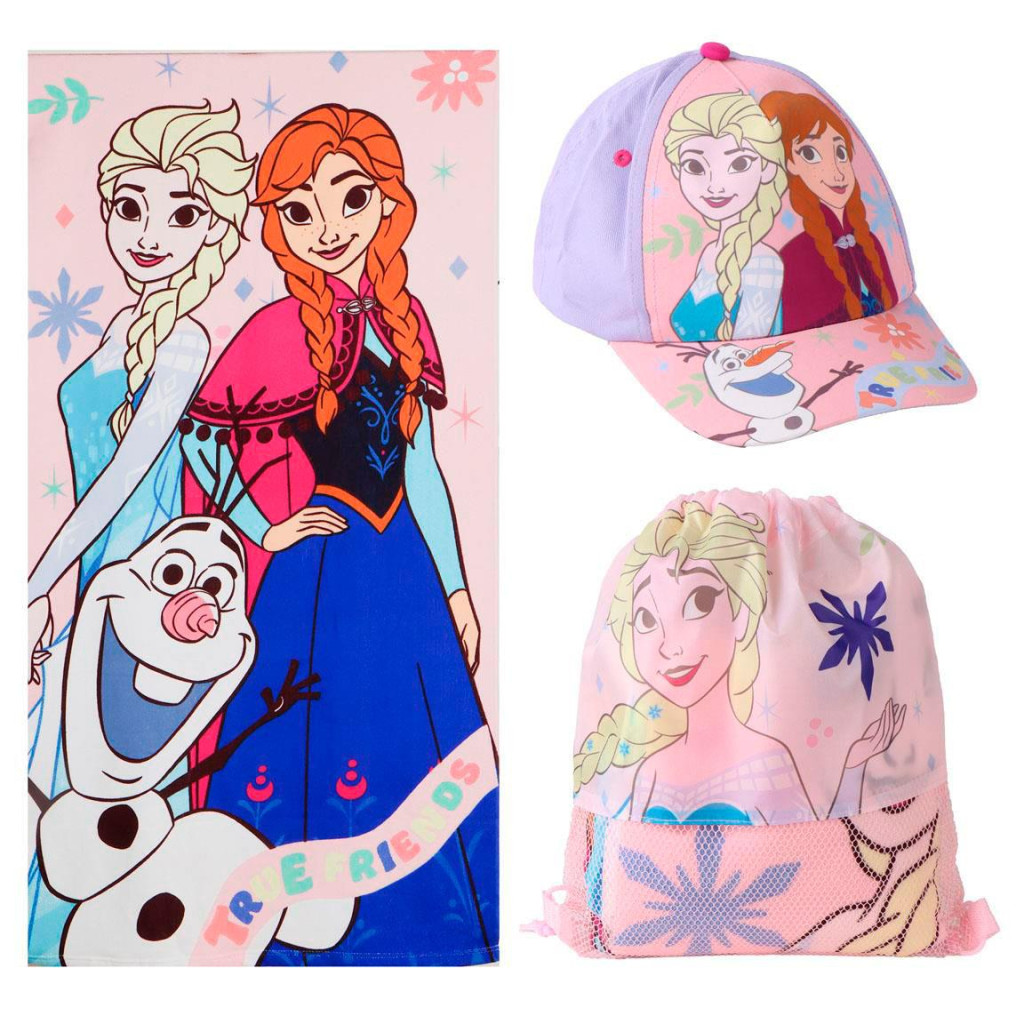 Disney Frozen True Friends Παιδικό Σετ Παραλίας με Πετσέτα, Τσάντα Γυμναστηρίου και Καπέλο Jockey