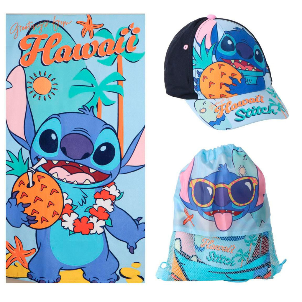 Disney Lilo and Stitch Hawaii Σετ Πετσέτα, Τσάντα Γυμναστηρίου και Καπέλο Jockey Παιδικό