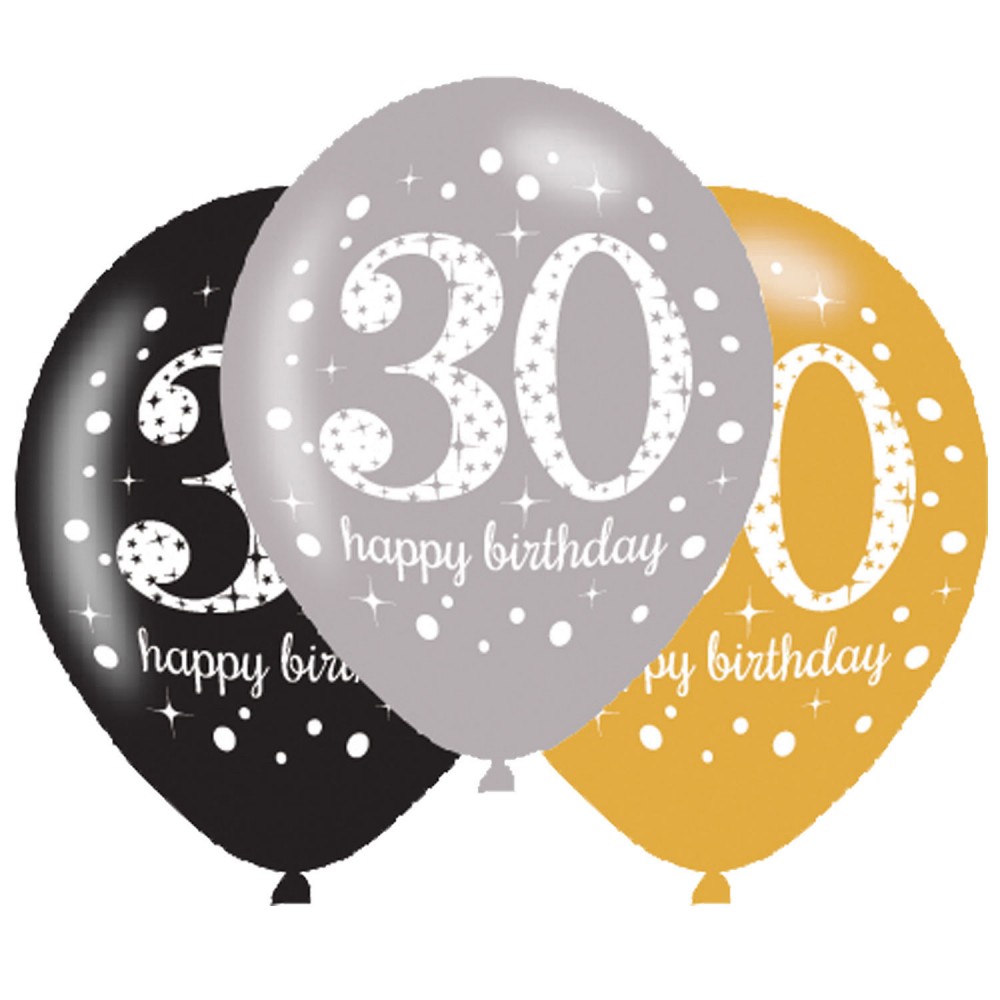 Happy Birthday Gold Μπαλόνια Happy Birthday 30, 6 τεμάχια 11 ιντσών (27,5 cm)