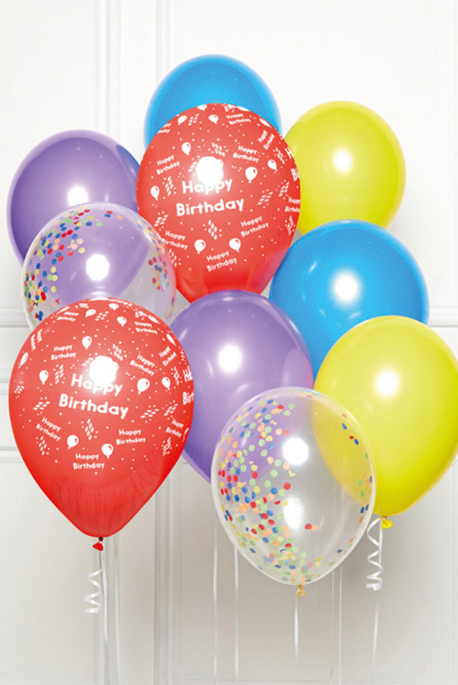 Μπαλόνια Rainbow Happy Birthday, σετ 10 τεμαχίων, 11 ιντσών (27,5 cm)