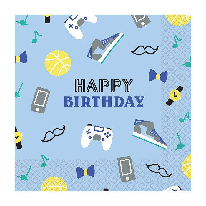 Happy Birthday Μπλε Happy Birthday Σετ Χαρτοπετσέτες 16 Τεμαχίων 33x33 cm