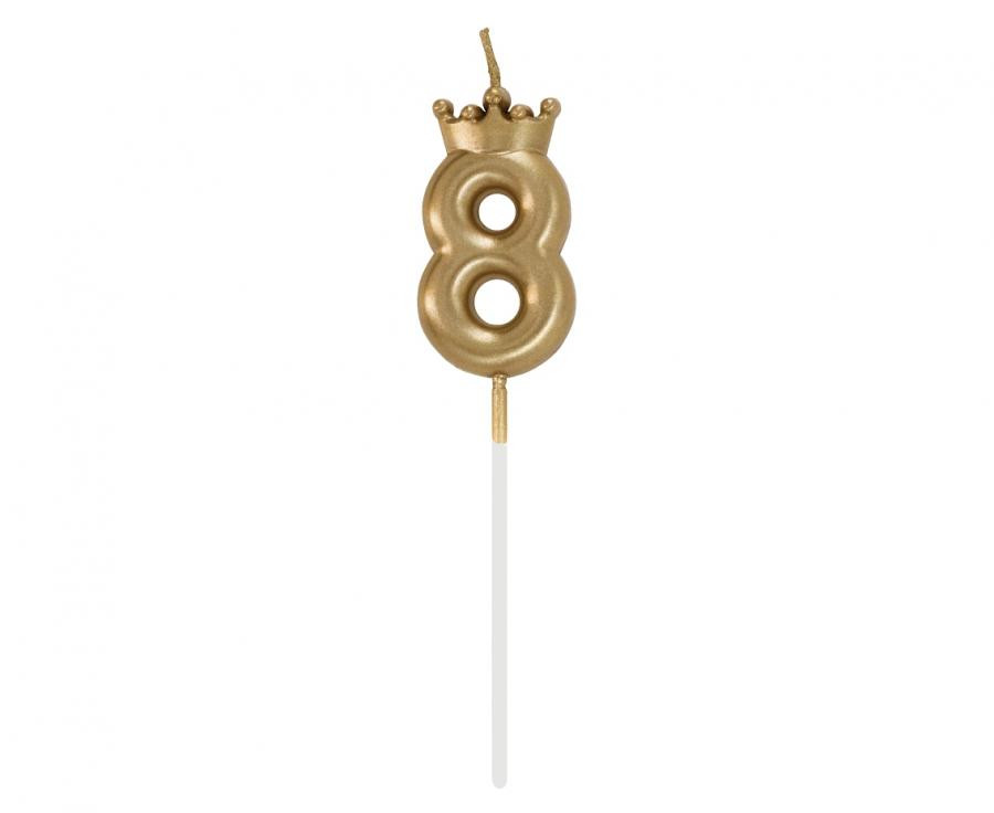 Champagne Crown Gold Number 8 Κερί Γενεθλίων 6 cm