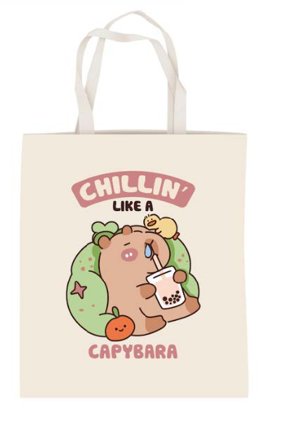 Capybara Chillin' cotton Υφασμάτινη Τσάντα Αγορών 38×44 cm