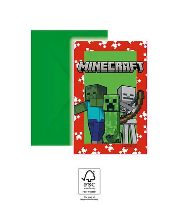 Alternative view of Minecraft Green Πρόσκληση σε πάρτι 6 τεμάχια FSC